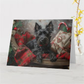 Schotse Terriër Hond Kerst Feestelijk Kaart (Gele Bloem)