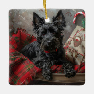 Schotse Terrier Hond Kerst Feestelijk Keramisch Ornament