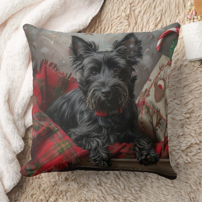 Schotse Terriër Hond Kerst Feestelijk Kussen (Deken)