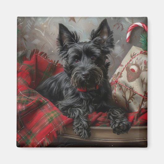 Schotse Terrier Hond Kerst Feestelijk Magneet (Voorkant)