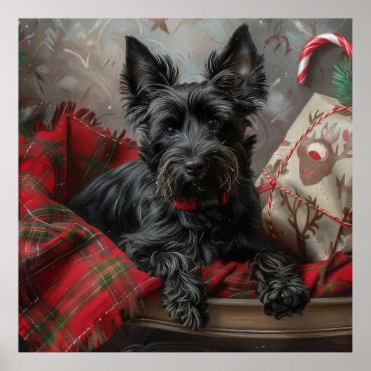 Schotse Terriër Hond Kerst Feestelijk Poster (Voorkant)