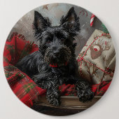 Schotse Terrier Hond Kerst Feestelijk Ronde Button 6,0 Cm (Voorkant)
