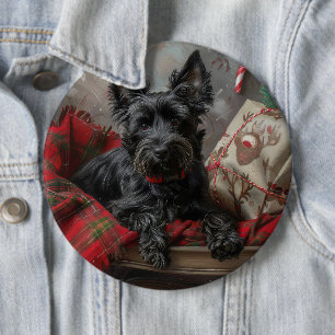 Schotse Terrier Hond Kerst Feestelijk Ronde Button 6,0 Cm