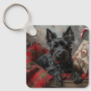 Schotse Terrier Hond Kerst Feestelijk Sleutelhanger