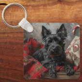 Schotse Terrier Hond Kerst Feestelijk Sleutelhanger (Voorkant)