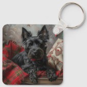Schotse Terrier Hond Kerst Feestelijk Sleutelhanger (Achterkant)