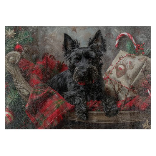 Schotse Terrier Hond Kerst Feestelijk Snijplank (Voorkant)