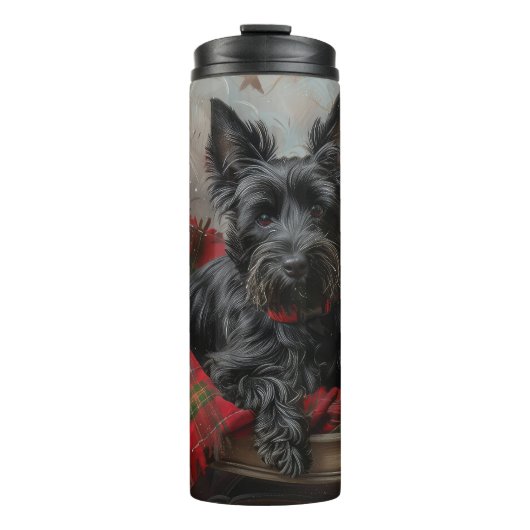 Schotse Terrier Hond Kerst Feestelijk Thermosbeker (Voorkant)