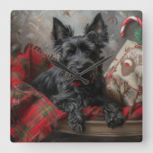 Schotse Terrier Hond Kerst Feestelijk Vierkante Klok (Voorkant)