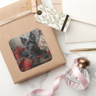Schotse Terrier Hond Kerst Feestelijk Vierkante Sticker