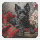 Schotse Terrier Hond Kerst Feestelijk Vierkante Sticker (Voorkant)