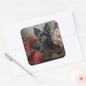 Schotse Terrier Hond Kerst Feestelijk Vierkante Sticker (Envelop)