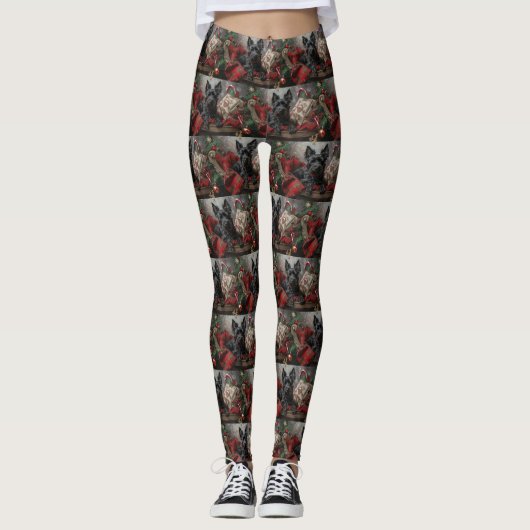 Schotse Terrier Hond Kerst Festief Leggings (Voorkant)