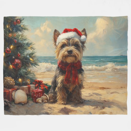 Schotse Terriër Hond Kerst  Strand Fleece Deken (Voorkant (Horizontaal))