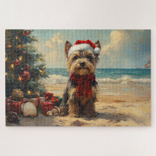 Schotse Terriër Hond Kerst  Strand Legpuzzel (Horizontaal)