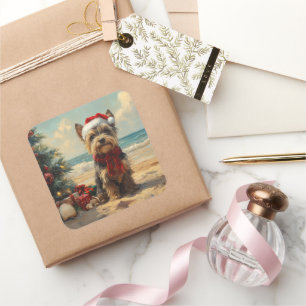 Schotse Terriër Hond Kerst Strand Vierkante Sticker