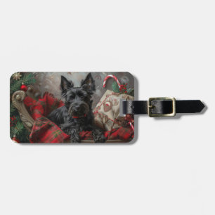 Schotse Terriër Hond Kerstfeest Bagagelabel
