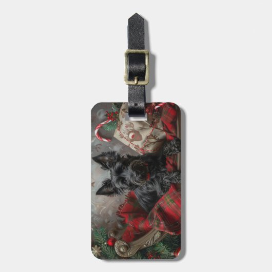 Schotse Terriër Hond Kerstfeest Bagagelabel (Voorkant verticaal)