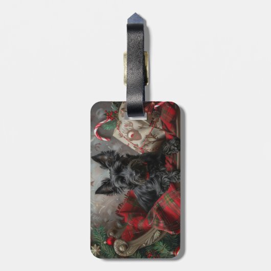 Schotse Terriër Hond Kerstfeest Bagagelabel (Achterkant verticaal)