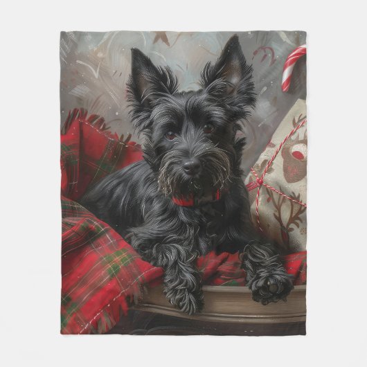 Schotse Terriër Hond Kerstfeest Fleece Deken (Voorkant)