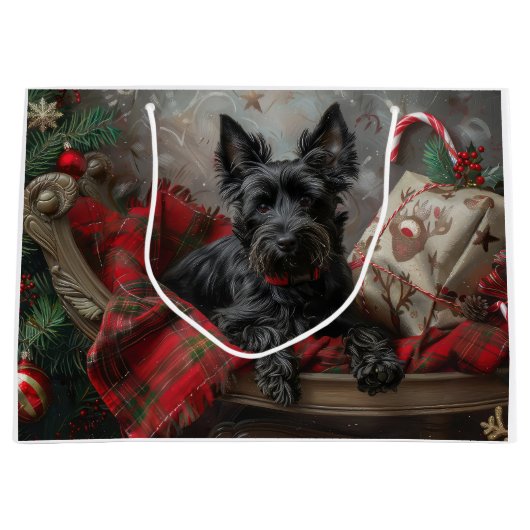 Schotse Terriër Hond Kerstfeest Groot Cadeauzakje (Voorkant)