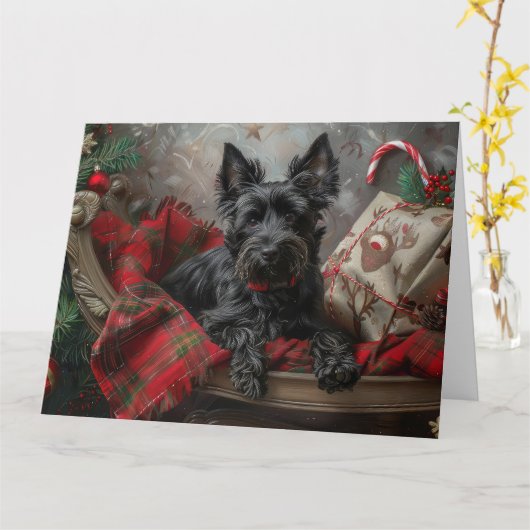 Schotse Terriër Hond Kerstfeest Kaart (Gele Bloem)