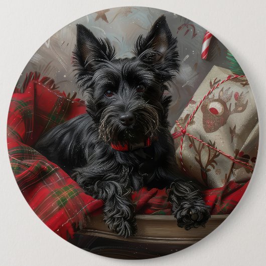 Schotse Terriër Hond Kerstfeest Ronde Button 6,0 Cm (Voorkant)