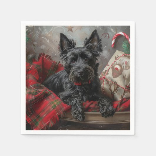 Schotse Terriër Hond Kerstfeest Servet (Voorkant)