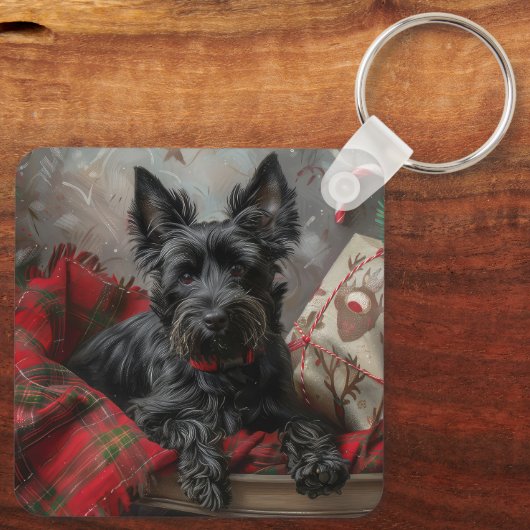 Schotse Terriër Hond Kerstfeest Sleutelhanger (Achterkant)
