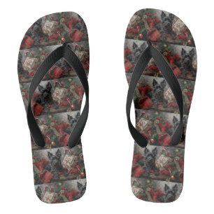 Schotse Terriër Hond Kerstfeest Teenslippers