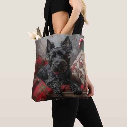 Schotse Terriër Hond Kerstfeest Tote Bag (Dichtbij)