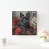 Schotse Terriër Hond Kerstfeest Vierkante Klok (Huis)