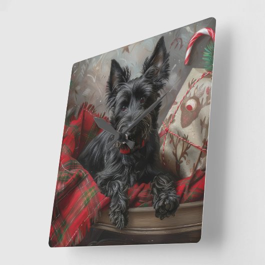 Schotse Terriër Hond Kerstfeest Vierkante Klok (Hoek)