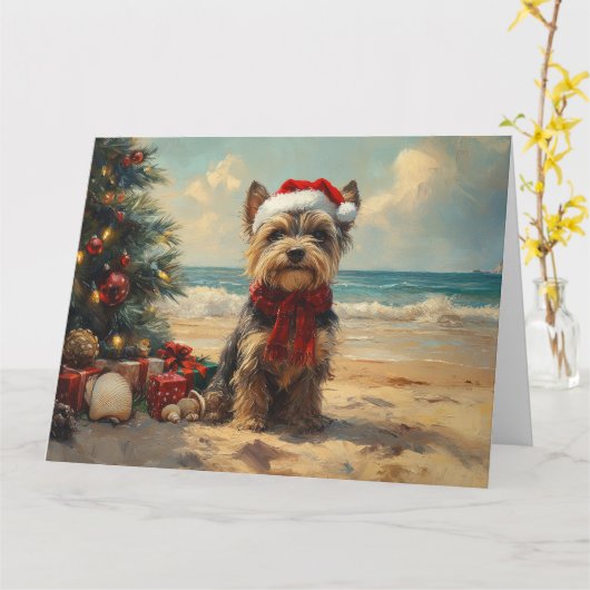Schotse Terrier Hond Kerstmis Vintage Strand Kaart (Gele Bloem)