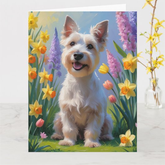 Schotse Terrier Hond Lente Bloemen Schilderij Kaart (Gele Bloem)