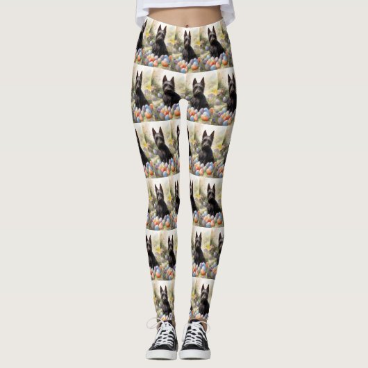 Schotse Terrier-hond met Pasen-eieren Vakantie Leggings (Voorkant)