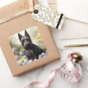 Schotse Terrier-hond met Pasen-eieren Vakantie Vierkante Sticker