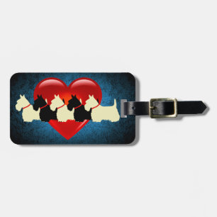 Schotse Terrier hond, rood hart, graniet blauw Bagagelabel
