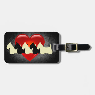 Schotse Terrier hond, rood hart, graniet zilver Bagagelabel