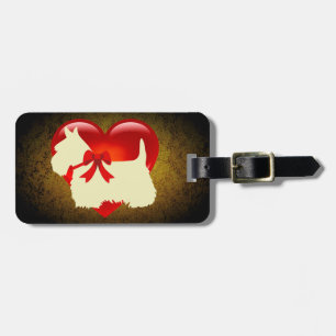 Schotse Terrier hond, rood hart, strik, graniet go Bagagelabel