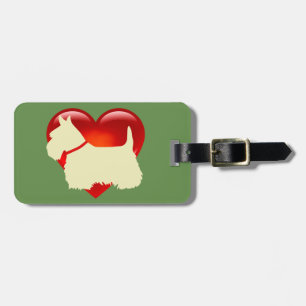 Schotse Terrier-hond, rood hart, strik, zazzle gro Bagagelabel