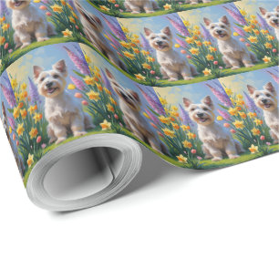 Schotse Terrier Hond Spring Bloemen Schilderen Cadeaupapier