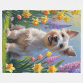 Schotse Terrier Hond Spring Bloemen Schilderen Fleece Deken (Voorkant (Horizontaal))