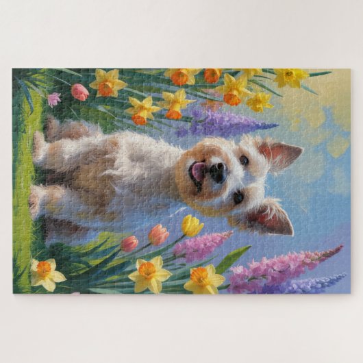 Schotse Terrier Hond Spring Bloemen Schilderen Legpuzzel (Horizontaal)