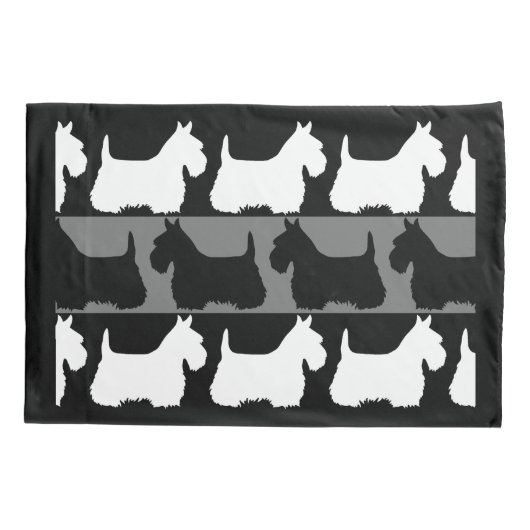 Schotse Terrier hond zwart/grijs/wit, strepen Kussensloop (Achterkant)