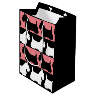 Schotse Terrier hond zwart/roze/wit, strepen Me Medium Cadeauzakje