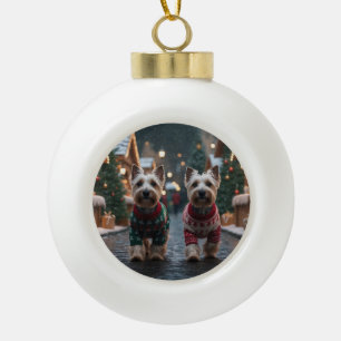 Schotse Terrier Honden Kerst Sneeuw Vakantie Keramische Bal Ornament