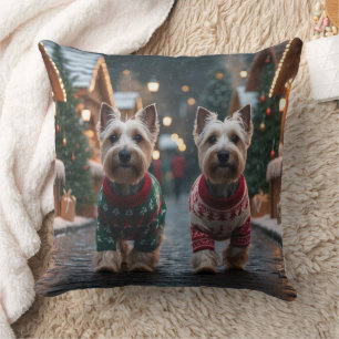 Schotse Terrier Honden Kerst Sneeuw Vakantie Kussen