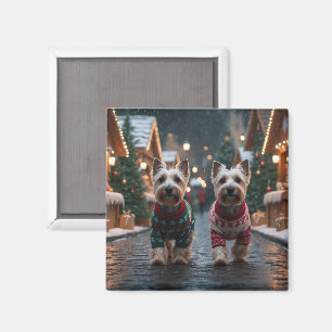 Schotse Terriër Honden Kerst Sneeuw Vakantie Magneet