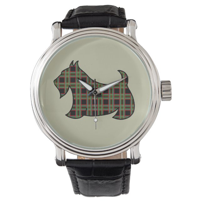 Schotse Terrier Horloge met Plaid (Voorkant)
